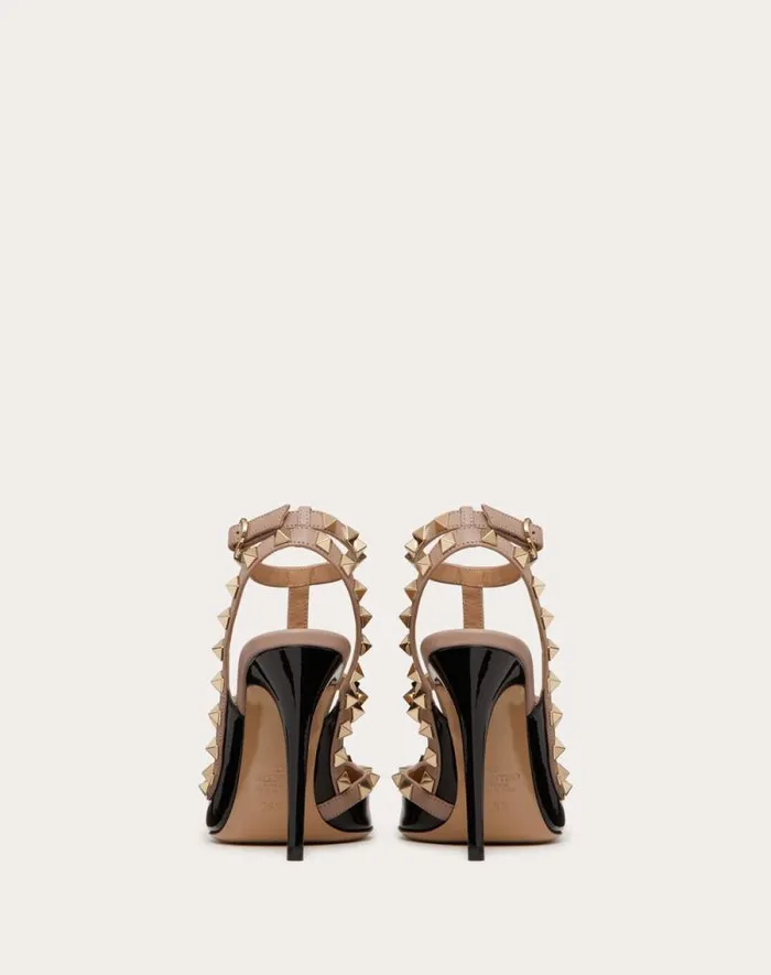 Valentino Pumps Woman Patent Rockstud Caged Pump 100mm For Woman In Poudre Poudre