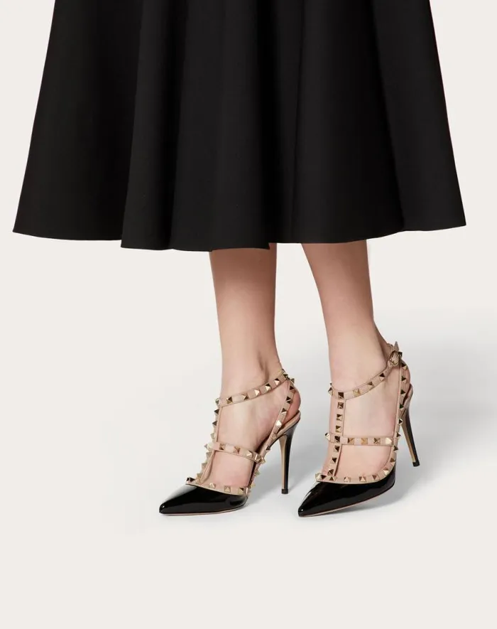 Valentino Pumps Woman Patent Rockstud Caged Pump 100mm For Woman In Poudre Poudre
