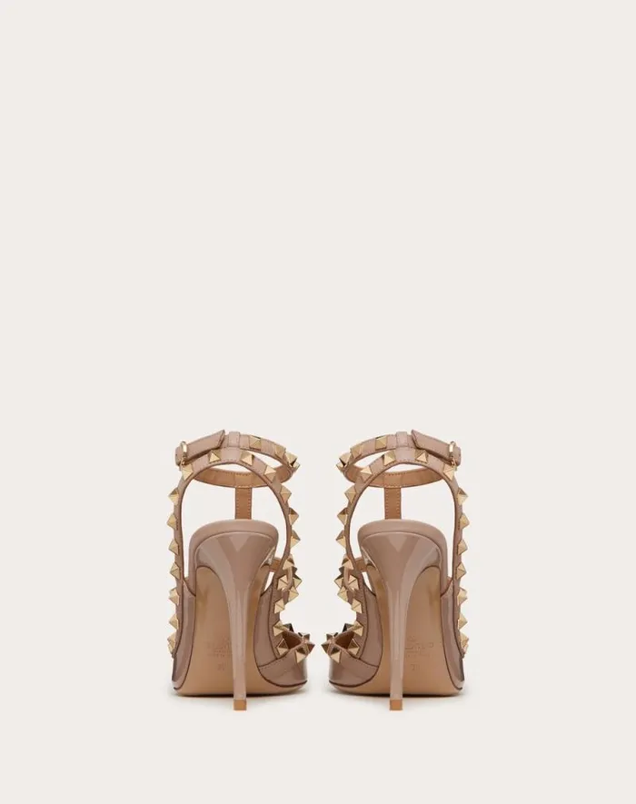 Valentino Pumps Woman Patent Rockstud Caged Pump 100mm For Woman In Poudre Poudre