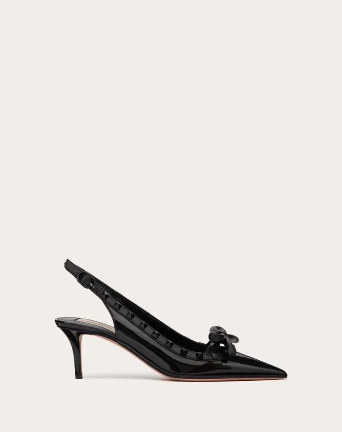 Valentino Pumps Woman Rockstud Bow Slingback Pump In Patent Leather With Matching Studs 60mm For Woman In Black Black
