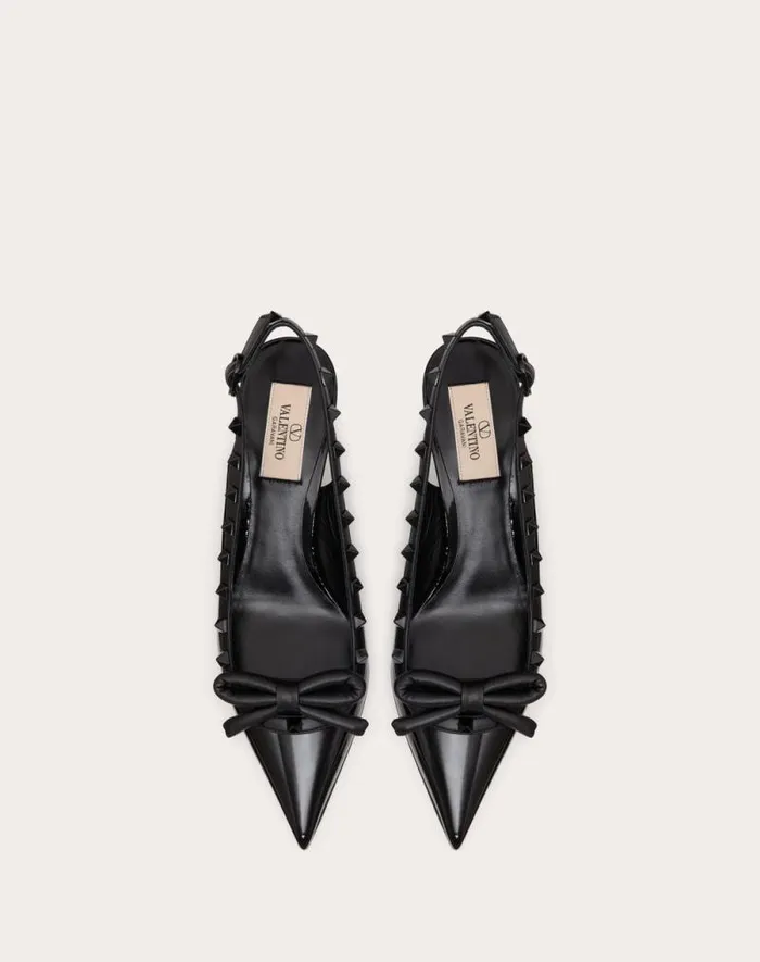 Valentino Pumps Woman Rockstud Bow Slingback Pump In Patent Leather With Matching Studs 60mm For Woman In Black Black Valentino Pumps Woman Rockstud Bow Slingback Pump In Patent Leather With Matching Studs 60mm For Woman In Black Black