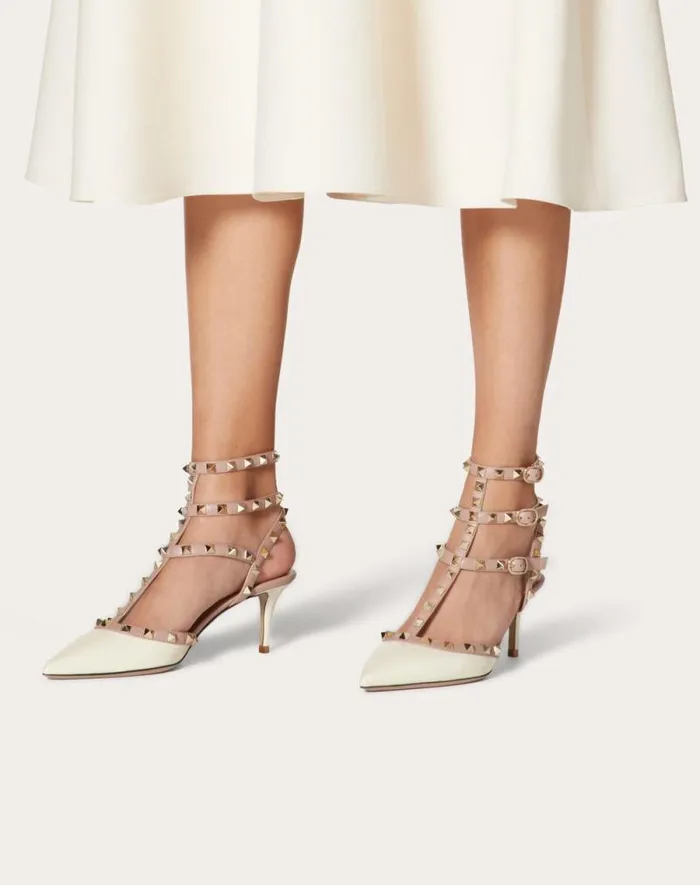 Valentino Pumps Woman Rockstud Caged Pump 65mm For Woman In Ivorypoudre Ivorypoudre