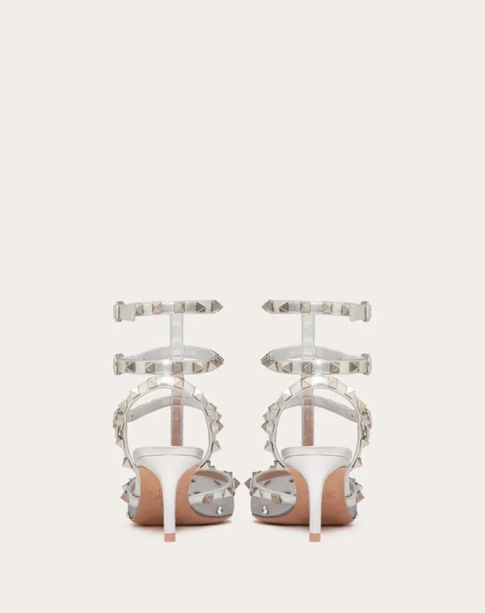 Valentino Pumps Woman Rockstud Mesh Pump With Crystals And Straps 65mm For Woman In Pastel Graysilver Pastel Graysilver