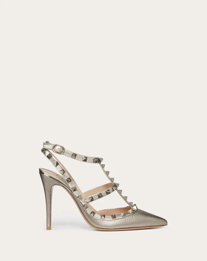 Valentino Pumps Woman Rockstud Metallic Ankle Strap Pump 100 Mm For Woman In Skin Skin
