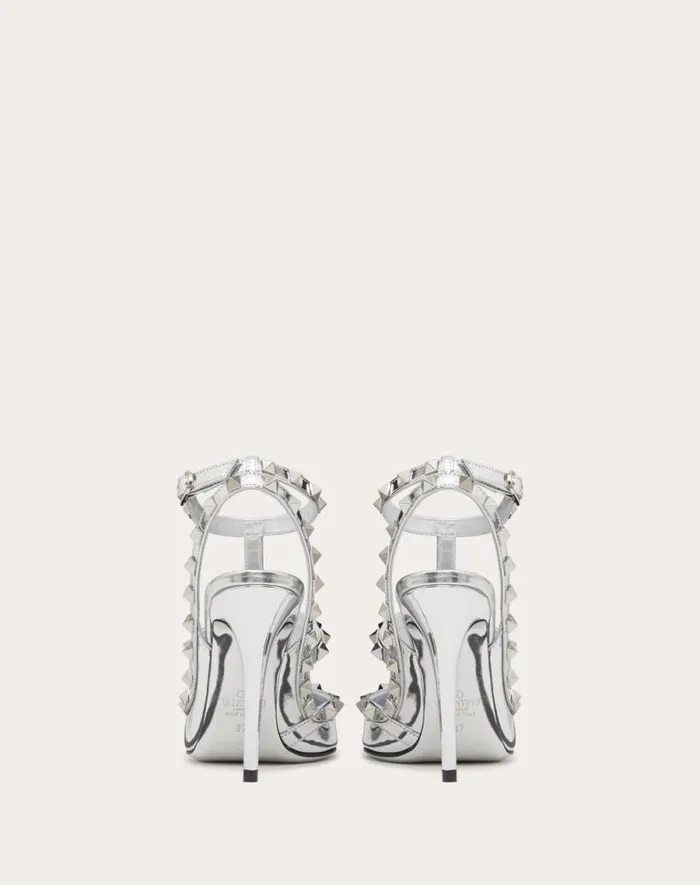 Valentino Pumps Woman Rockstud Mirroreffect Pump With Matching Straps And Studs 100mm For Woman In Silver Silver Valentino Pumps Woman Rockstud Mirroreffect Pump With Matching Straps And Studs 100mm For Woman In Silver Silver