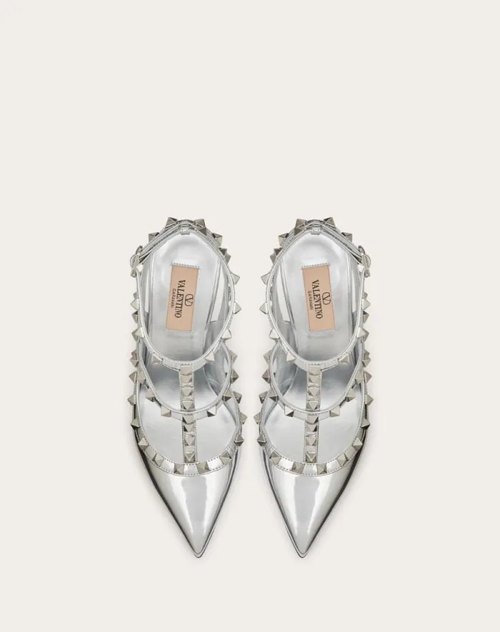 Valentino Pumps Woman Rockstud Mirroreffect Pump With Matching Straps And Studs 100mm For Woman In Silver Silver Valentino Pumps Woman Rockstud Mirroreffect Pump With Matching Straps And Studs 100mm For Woman In Silver Silver