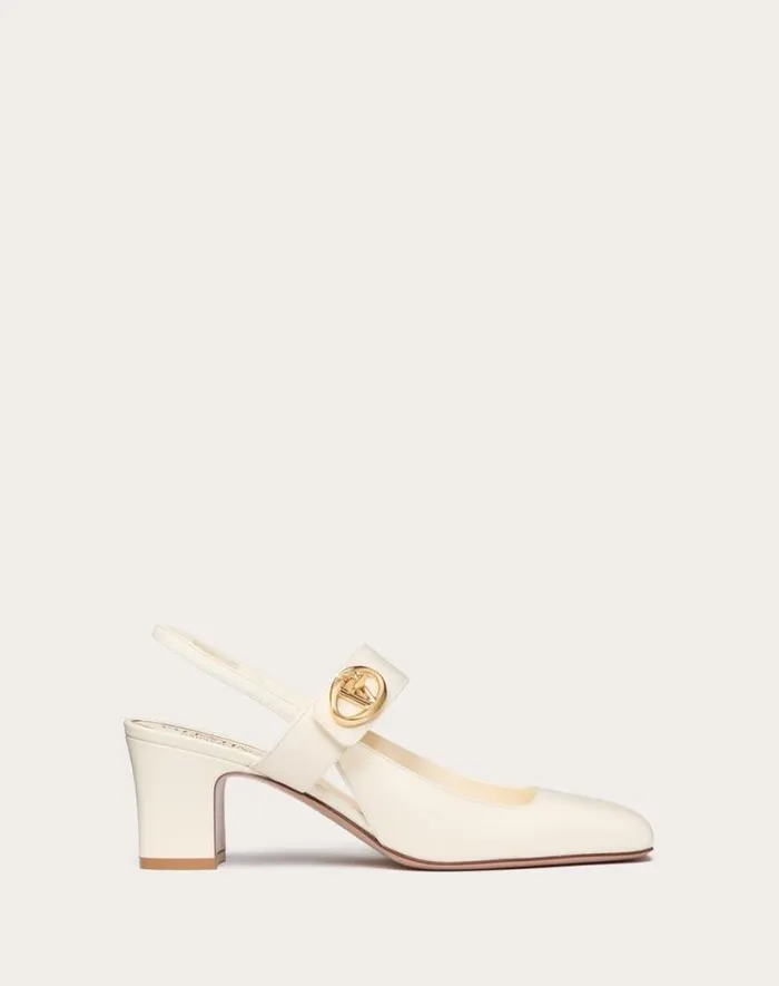 Valentino Pumps Woman Vlogo Locker Maryjane Slingback Pumps In Calfskin 60mm For Woman In Beige Rose Beige Rose
