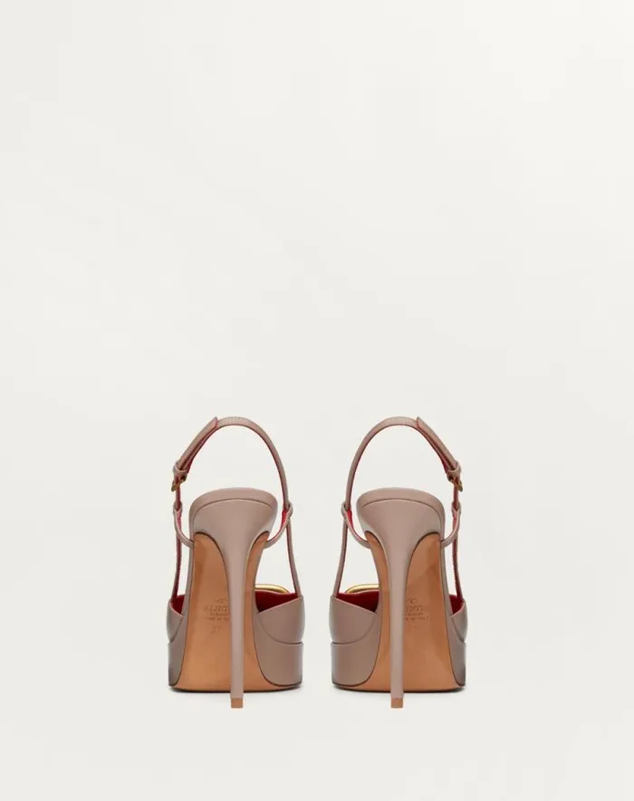 Valentino Pumps Woman Vlogo Signature Calfskin Slingback Platform Pump 120mm For Woman In Poudre Poudre