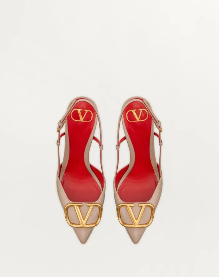 Valentino Pumps Woman Vlogo Signature Calfskin Slingback Platform Pump 120mm For Woman In Poudre Poudre