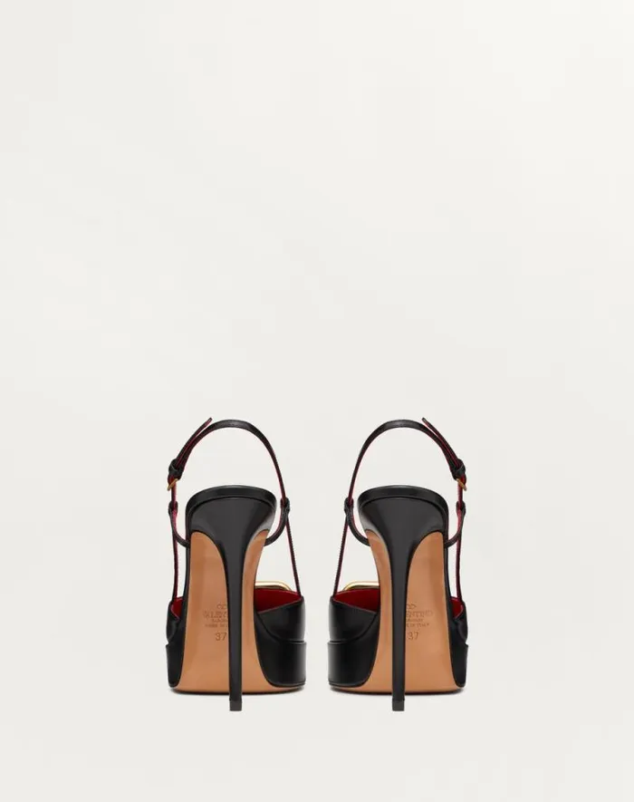 Valentino Pumps Woman Vlogo Signature Calfskin Slingback Platform Pump 120mm For Woman In Poudre Poudre