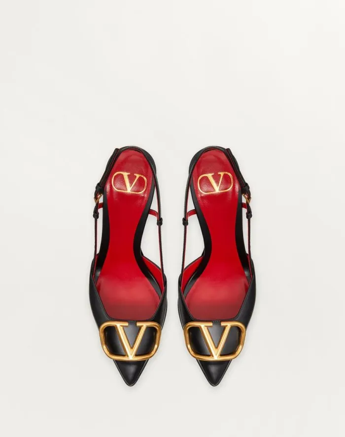 Valentino Pumps Woman Vlogo Signature Calfskin Slingback Platform Pump 120mm For Woman In Poudre Poudre