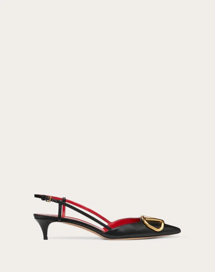 Valentino Pumps Woman Vlogo Signature Calfskin Slingback Pump 40mm 16 In For Woman In Poudre Poudre