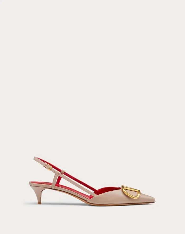 Valentino Pumps Woman Vlogo Signature Calfskin Slingback Pump 40mm 16 In For Woman In Poudre Poudre
