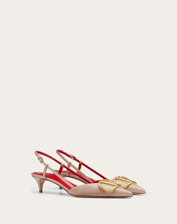 Valentino Pumps Woman Vlogo Signature Calfskin Slingback Pump 40mm 16 In For Woman In Poudre Poudre