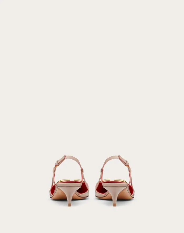 Valentino Pumps Woman Vlogo Signature Calfskin Slingback Pump 40mm 16 In For Woman In Poudre Poudre