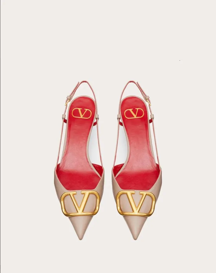 Valentino Pumps Woman Vlogo Signature Calfskin Slingback Pump 40mm 16 In For Woman In Poudre Poudre