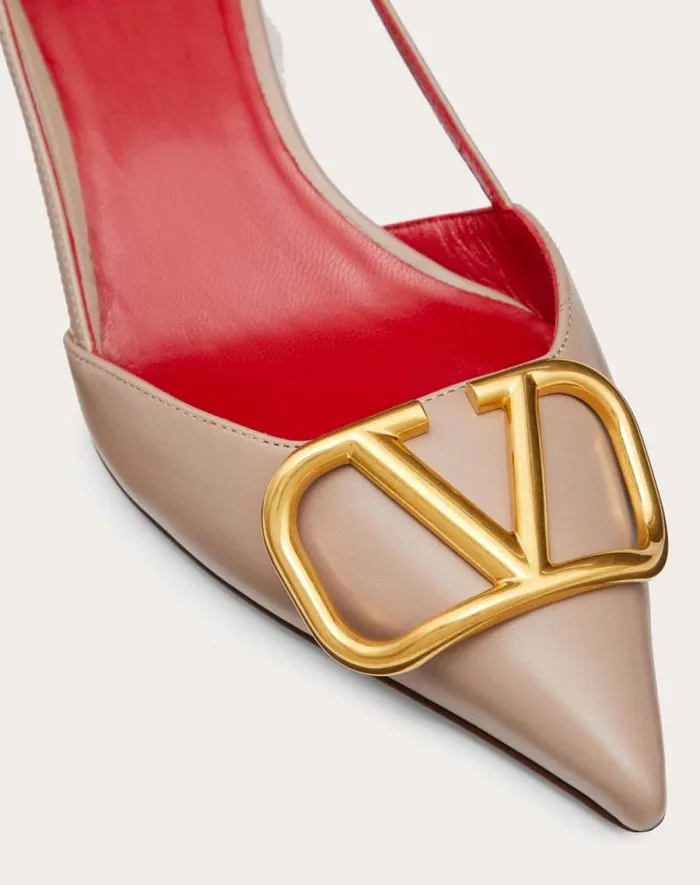 Valentino Pumps Woman Vlogo Signature Calfskin Slingback Pump 40mm 16 In For Woman In Poudre Poudre