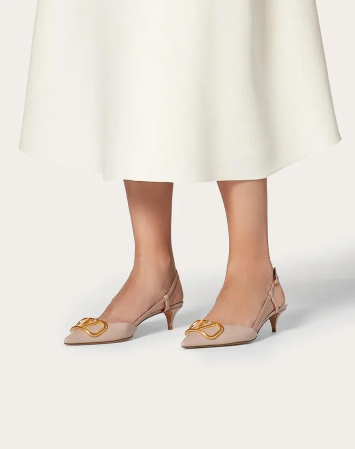 Valentino Pumps Woman Vlogo Signature Calfskin Slingback Pump 40mm 16 In For Woman In Poudre Poudre