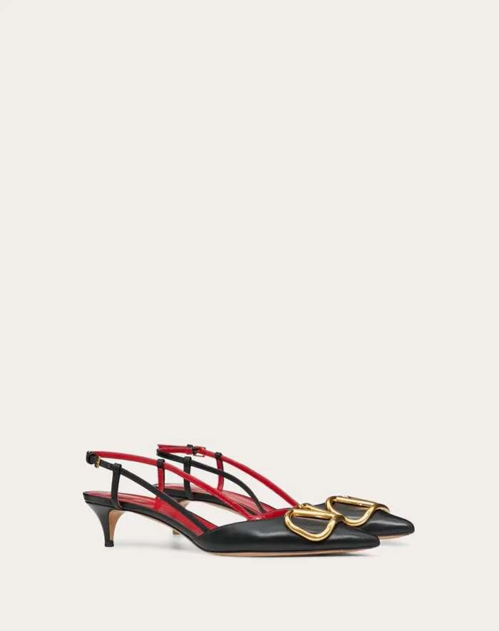 Valentino Pumps Woman Vlogo Signature Calfskin Slingback Pump 40mm 16 In For Woman In Poudre Poudre