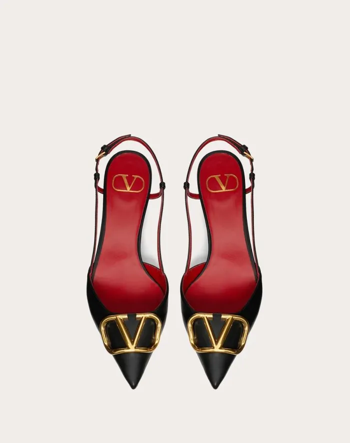 Valentino Pumps Woman Vlogo Signature Calfskin Slingback Pump 40mm 16 In For Woman In Poudre Poudre
