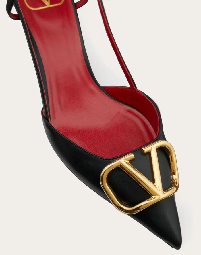 Valentino Pumps Woman Vlogo Signature Calfskin Slingback Pump 40mm 16 In For Woman In Poudre Poudre