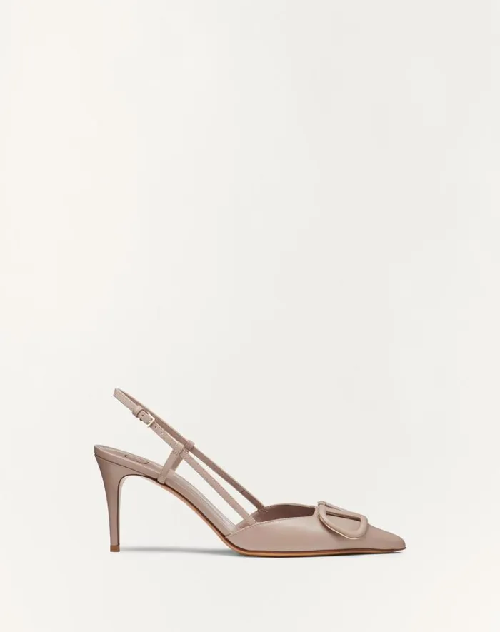 Valentino Pumps Woman Vlogo Signature Calfskin Slingback Pump 80 Mm 315 In For Woman In Poudre Poudre