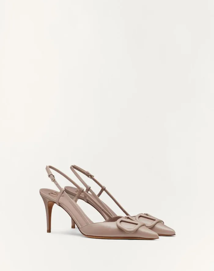 Valentino Pumps Woman Vlogo Signature Calfskin Slingback Pump 80 Mm 315 In For Woman In Poudre Poudre