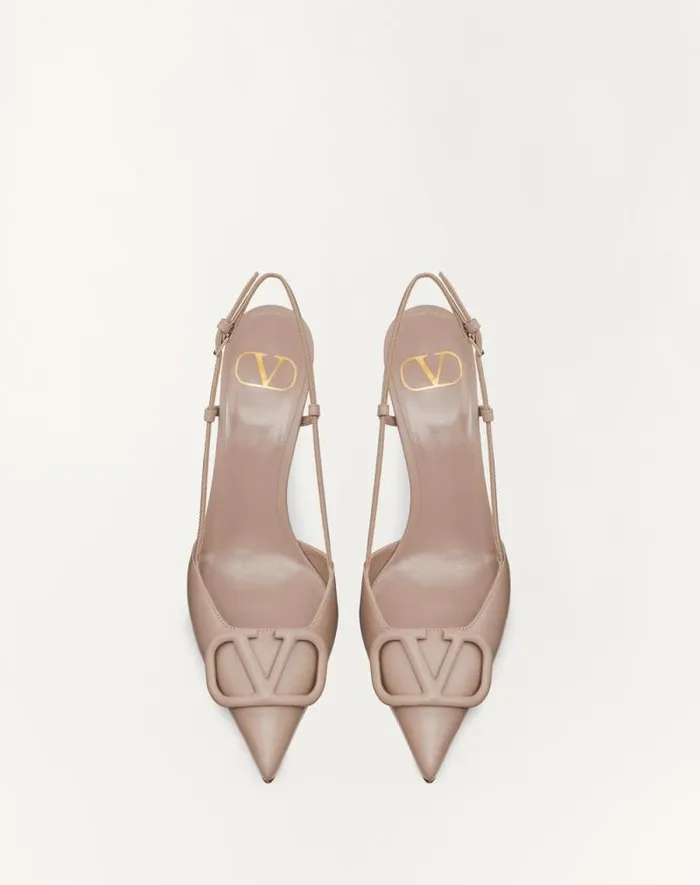 Valentino Pumps Woman Vlogo Signature Calfskin Slingback Pump 80 Mm 315 In For Woman In Poudre Poudre