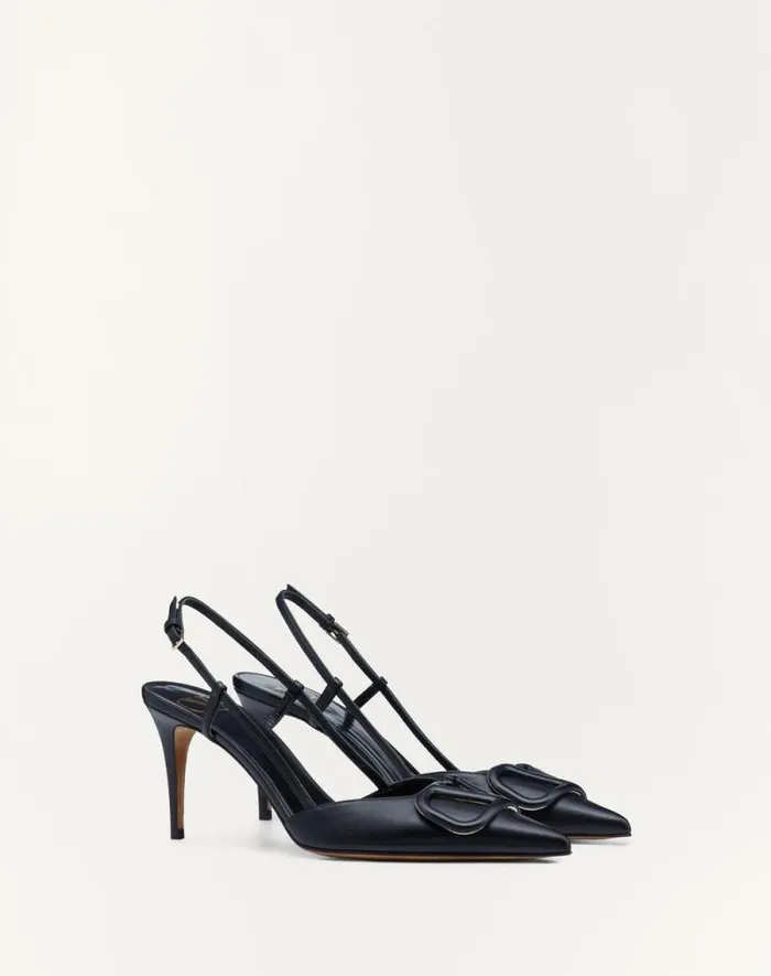 Valentino Pumps Woman Vlogo Signature Calfskin Slingback Pump 80 Mm 315 In For Woman In Poudre Poudre