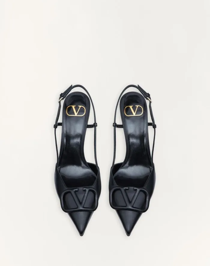 Valentino Pumps Woman Vlogo Signature Calfskin Slingback Pump 80 Mm 315 In For Woman In Poudre Poudre