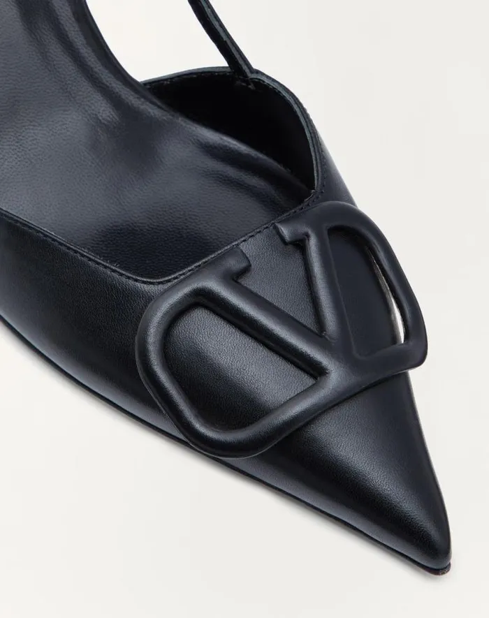 Valentino Pumps Woman Vlogo Signature Calfskin Slingback Pump 80 Mm 315 In For Woman In Poudre Poudre