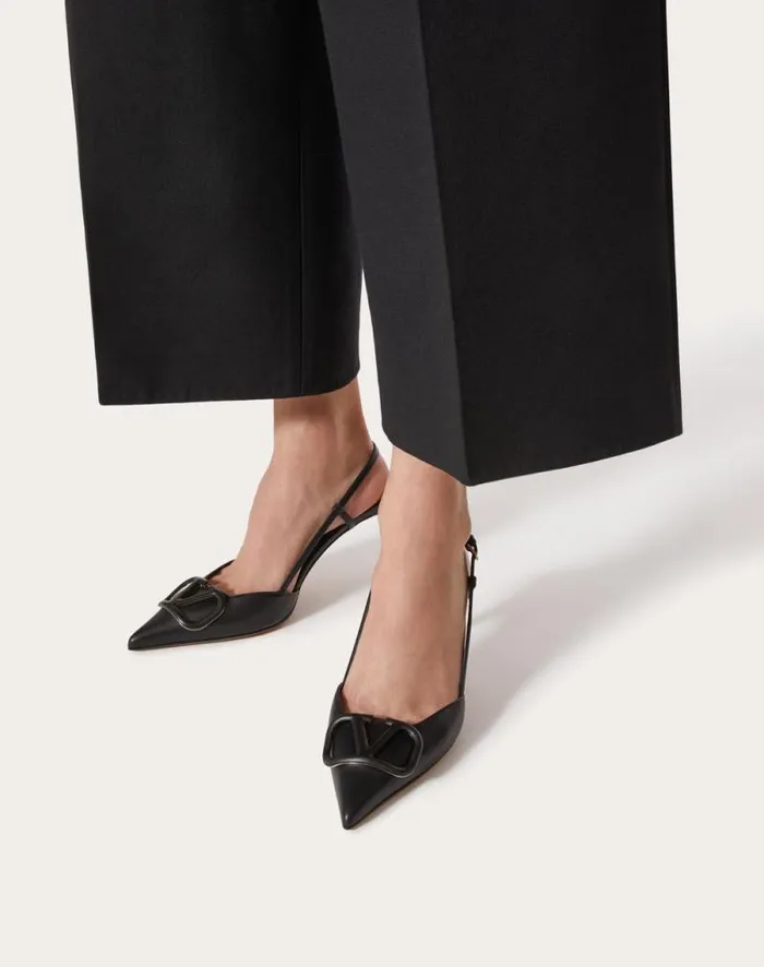 Valentino Pumps Woman Vlogo Signature Calfskin Slingback Pump 80 Mm 315 In For Woman In Poudre Poudre