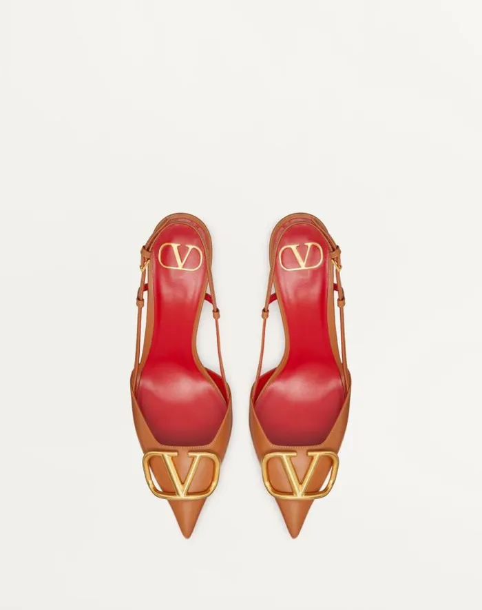 Valentino Pumps Woman Vlogo Signature Calfskin Slingback Pump 80mm 315 In For Woman In Almond Almond