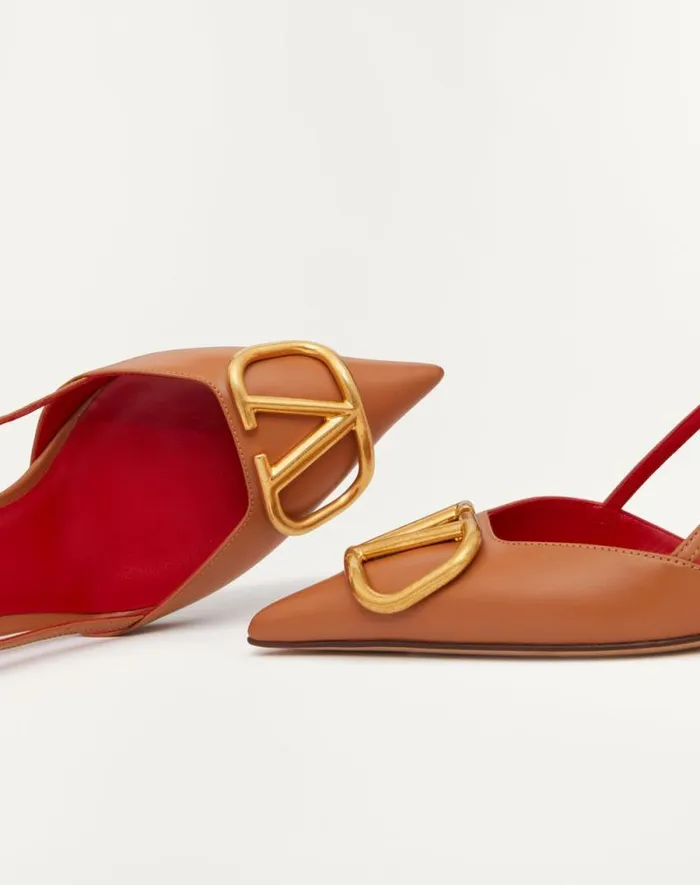 Valentino Pumps Woman Vlogo Signature Calfskin Slingback Pump 80mm 315 In For Woman In Almond Almond