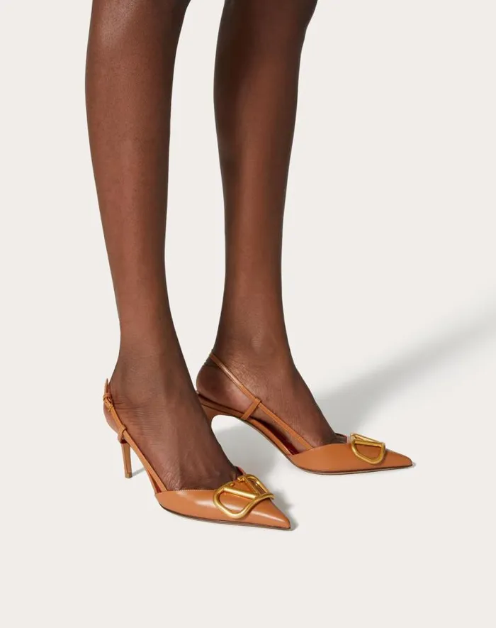 Valentino Pumps Woman Vlogo Signature Calfskin Slingback Pump 80mm 315 In For Woman In Almond Almond