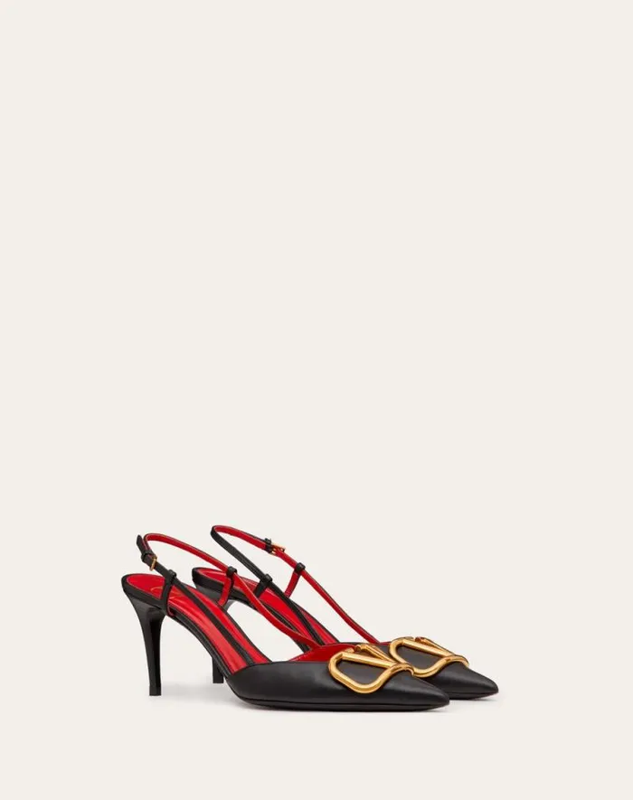 Valentino Pumps Woman Vlogo Signature Calfskin Slingback Pump 80mm 315 In For Woman In Almond Almond