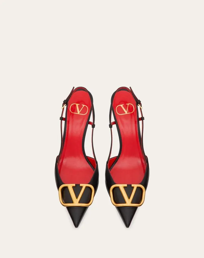 Valentino Pumps Woman Vlogo Signature Calfskin Slingback Pump 80mm 315 In For Woman In Almond Almond