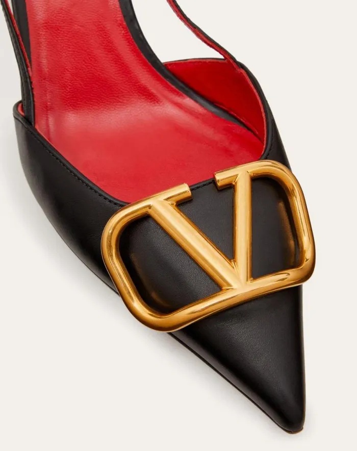 Valentino Pumps Woman Vlogo Signature Calfskin Slingback Pump 80mm 315 In For Woman In Almond Almond