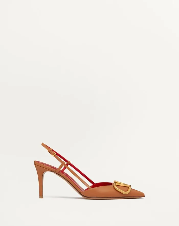 Valentino Pumps Woman Vlogo Signature Calfskin Slingback Pump 80mm 315 In For Woman In Almond Almond