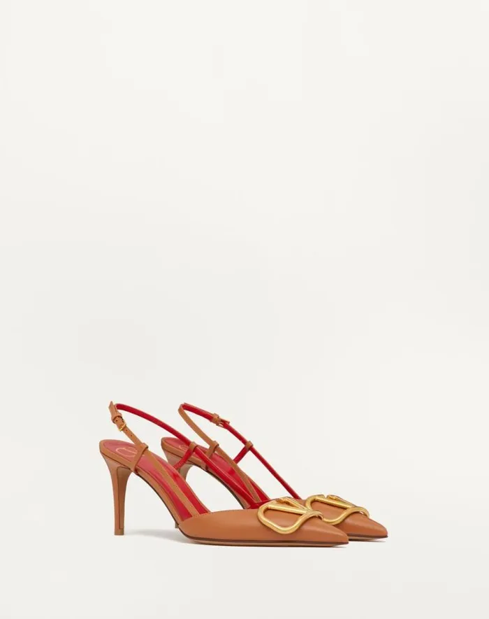 Valentino Pumps Woman Vlogo Signature Calfskin Slingback Pump 80mm 315 In For Woman In Almond Almond