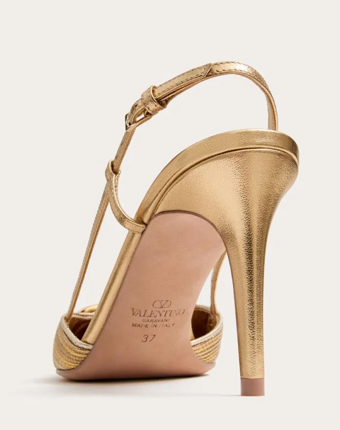 Valentino Pumps Woman Vlogo Signature Metallic Slingback Pumps With Cornely Embroidery 80mm For Woman In Gold Gold Valentino Pumps Woman Vlogo Signature Metallic Slingback Pumps With Cornely Embroidery 80mm For Woman In Gold Gold