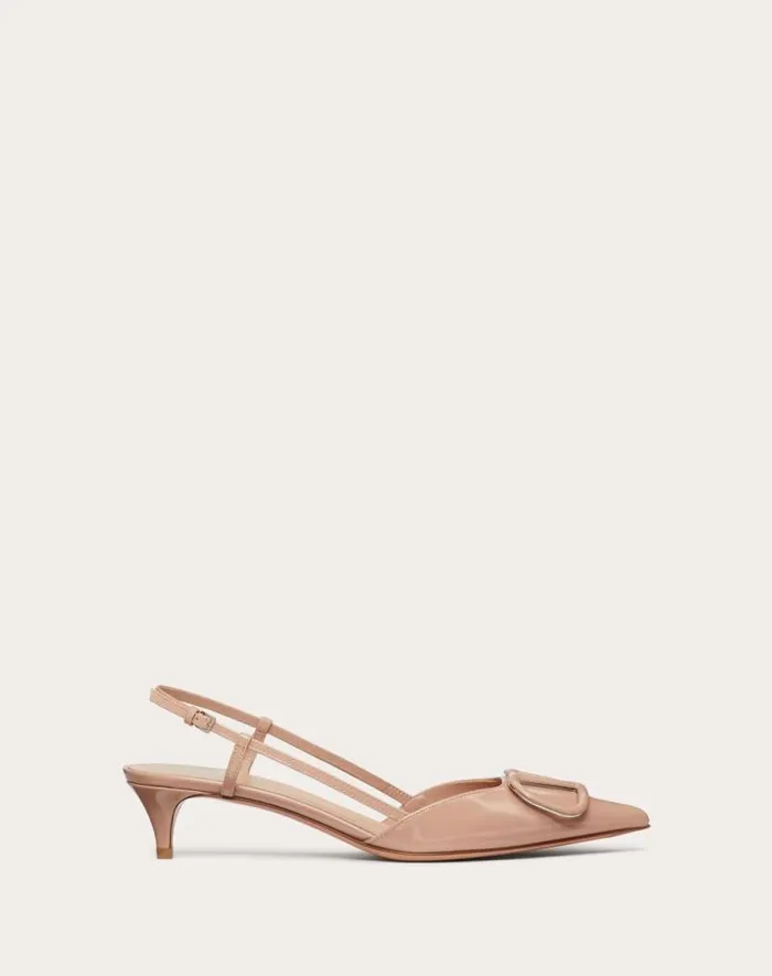 Valentino Pumps Woman Vlogo Signature Patent Leather Slingback Pump 40mm 16 In For Woman In Mauve Mauve