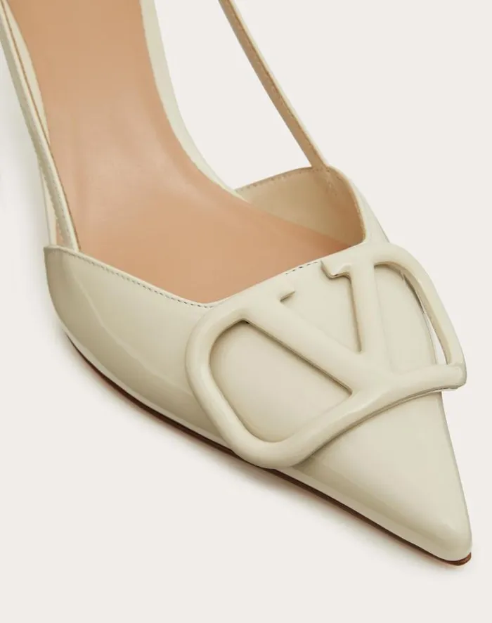 Valentino Pumps Woman Vlogo Signature Patent Leather Slingback Pump 80mm 315 In For Woman In Cobalt Cobalt