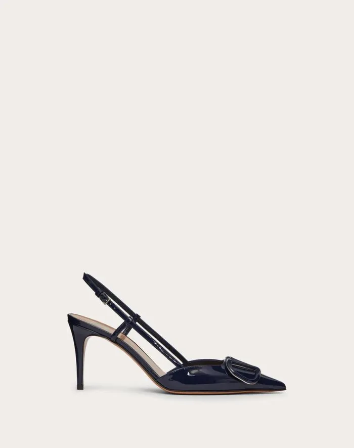 Valentino Pumps Woman Vlogo Signature Patent Leather Slingback Pump 80mm 315 In For Woman In Cobalt Cobalt
