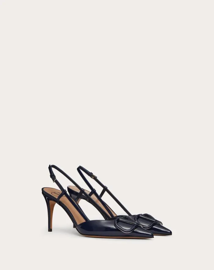 Valentino Pumps Woman Vlogo Signature Patent Leather Slingback Pump 80mm 315 In For Woman In Cobalt Cobalt