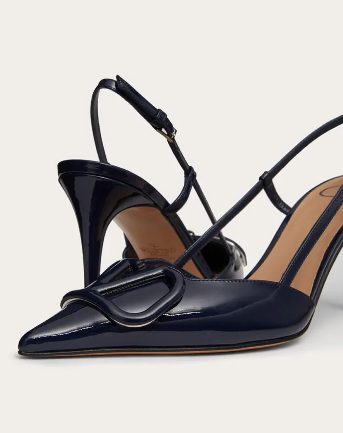 Valentino Pumps Woman Vlogo Signature Patent Leather Slingback Pump 80mm 315 In For Woman In Cobalt Cobalt