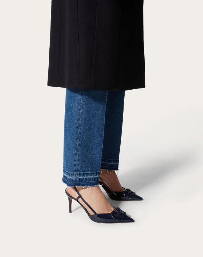 Valentino Pumps Woman Vlogo Signature Patent Leather Slingback Pump 80mm 315 In For Woman In Cobalt Cobalt