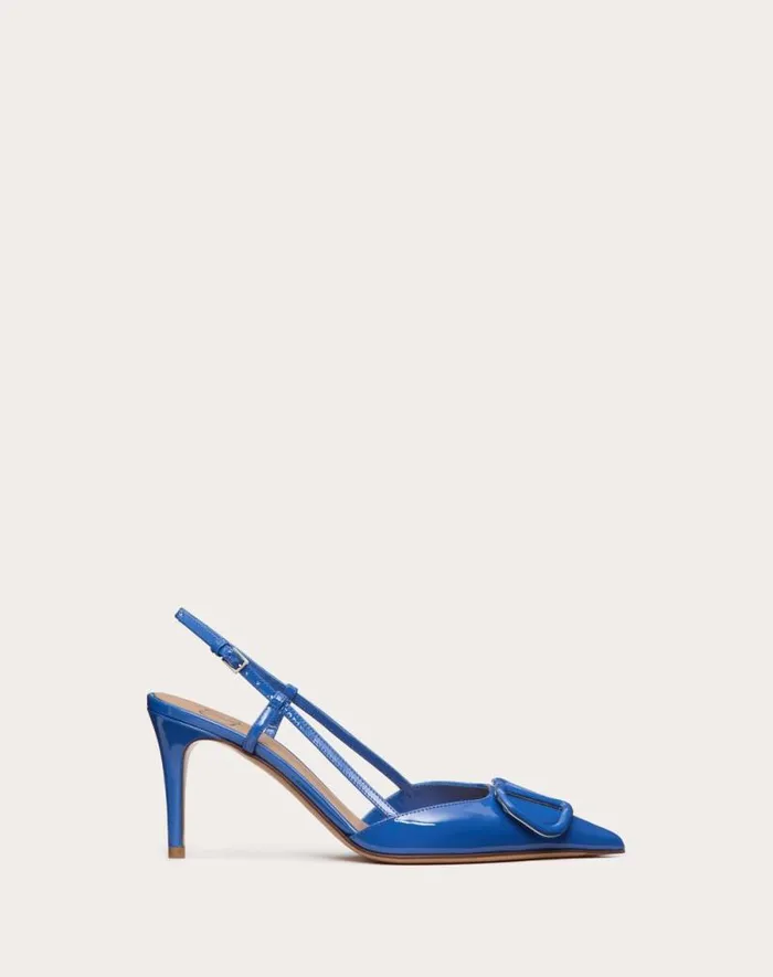 Valentino Pumps Woman Vlogo Signature Patent Leather Slingback Pump 80mm 315 In For Woman In Cobalt Cobalt