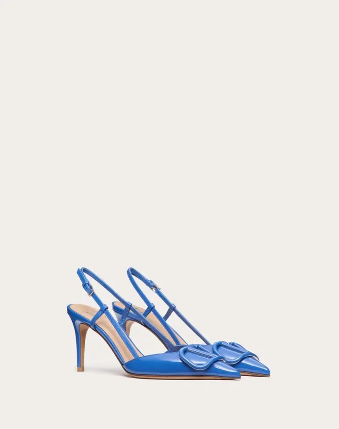 Valentino Pumps Woman Vlogo Signature Patent Leather Slingback Pump 80mm 315 In For Woman In Cobalt Cobalt