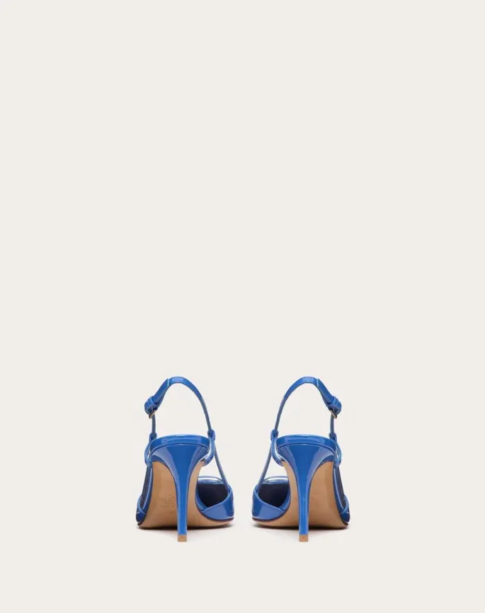 Valentino Pumps Woman Vlogo Signature Patent Leather Slingback Pump 80mm 315 In For Woman In Cobalt Cobalt